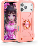 Compatible with Iphone 17 Pro Max Case 6.9 Inch with Ring Stand, Heavy - Duty Military Grade Shockproof Phone Kids Cover for Iphone 17 Pro Max (Rainbow Pink)