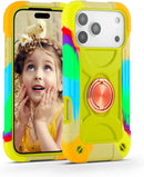 Compatible with Iphone 17 Pro Max Case 6.9 Inch with Ring Stand, Heavy - Duty Military Grade Shockproof Phone Kids Cover for Iphone 17 Pro Max (Rainbow Pink)