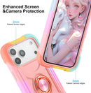 Compatible with Iphone 17 Pro Max Case 6.9 Inch with Ring Stand, Heavy - Duty Military Grade Shockproof Phone Kids Cover for Iphone 17 Pro Max (Rainbow Pink)