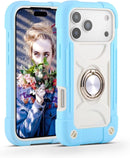 Compatible with Iphone 17 Pro Max Case 6.9 Inch with Ring Stand, Heavy - Duty Military Grade Shockproof Phone Kids Cover for Iphone 17 Pro Max (Rainbow Pink)