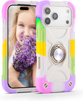Compatible with Iphone 17 Pro Max Case 6.9 Inch with Ring Stand, Heavy - Duty Military Grade Shockproof Phone Kids Cover for Iphone 17 Pro Max (Rainbow Pink)