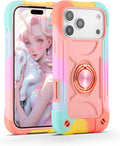 Compatible with Iphone 17 Pro Max Case 6.9 Inch with Ring Stand, Heavy - Duty Military Grade Shockproof Phone Kids Cover for Iphone 17 Pro Max (Rainbow Pink)