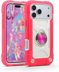 Compatible with Iphone 17 Pro Max Case 6.9 Inch with Ring Stand, Heavy - Duty Military Grade Shockproof Phone Kids Cover for Iphone 17 Pro Max (Rainbow Pink)