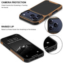Compatible with Iphone 17 Pro Max Case Wood Grain with Carbon Fiber Texture Design Leather Hybrid Slim Case (Black)