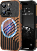 Compatible with Iphone 17 Pro Max Case Wood Grain with Carbon Fiber Texture Design Leather Hybrid Slim Case (Black)