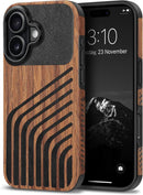 Compatible with Iphone 17 Pro Max Case Wood Grain with Carbon Fiber Texture Design Leather Hybrid Slim Case (Black)