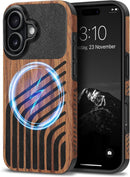 Compatible with Iphone 17 Pro Max Case Wood Grain with Carbon Fiber Texture Design Leather Hybrid Slim Case (Black)