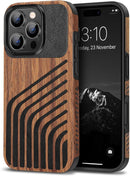 Compatible with Iphone 17 Pro Max Case Wood Grain with Carbon Fiber Texture Design Leather Hybrid Slim Case (Black)