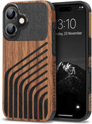 Compatible with Iphone 17 Pro Max Case Wood Grain with Carbon Fiber Texture Design Leather Hybrid Slim Case (Black)