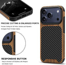 Compatible with Iphone 17 Pro Max Case Wood Grain with Carbon Fiber Texture Design Leather Hybrid Slim Case (Black)