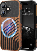 Compatible with Iphone 17 Pro Max Case Wood Grain with Carbon Fiber Texture Design Leather Hybrid Slim Case (Black)