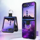 Glow in the dark Samsung Galaxy Z Flip 6 phone case with a blue nebula space design slim fit and anti scratch cover