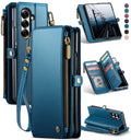 Defencase for Samsung Galaxy Z Fold 7/ Fold7 Wallet Case with RFID Blocking 10 - Card Holder, Fashion Soft PU Leather Magnetic Snap Flip Zipper Wrist Strap Phone Case for Galaxy Z Fold 7 5G, Coffee
