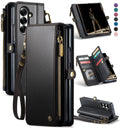 Defencase for Samsung Galaxy Z Fold 7/ Fold7 Wallet Case with RFID Blocking 10 - Card Holder, Fashion Soft PU Leather Magnetic Snap Flip Zipper Wrist Strap Phone Case for Galaxy Z Fold 7 5G, Coffee