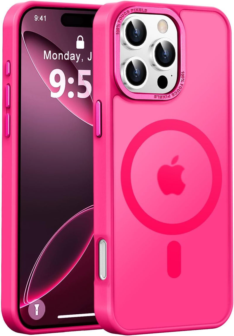 Designed for Iphone 16 Pro Max Case with Magnetic [13 FT Military Drop Protection] [Compatible with Magsafe] Slim Translucent Matte Shockproof with Anti - Fingerprint Phone Case, Hot Pink