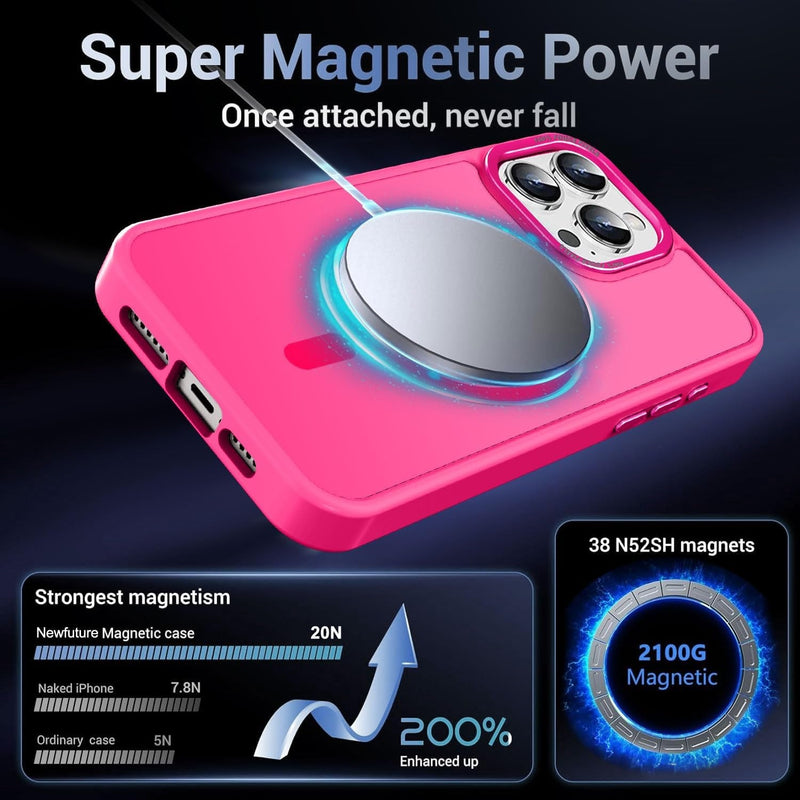 Designed for Iphone 16 Pro Max Case with Magnetic [13 FT Military Drop Protection] [Compatible with Magsafe] Slim Translucent Matte Shockproof with Anti - Fingerprint Phone Case, Hot Pink