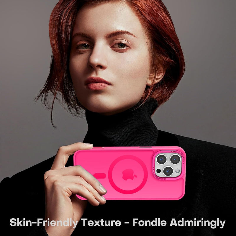 Designed for Iphone 16 Pro Max Case with Magnetic [13 FT Military Drop Protection] [Compatible with Magsafe] Slim Translucent Matte Shockproof with Anti - Fingerprint Phone Case, Hot Pink