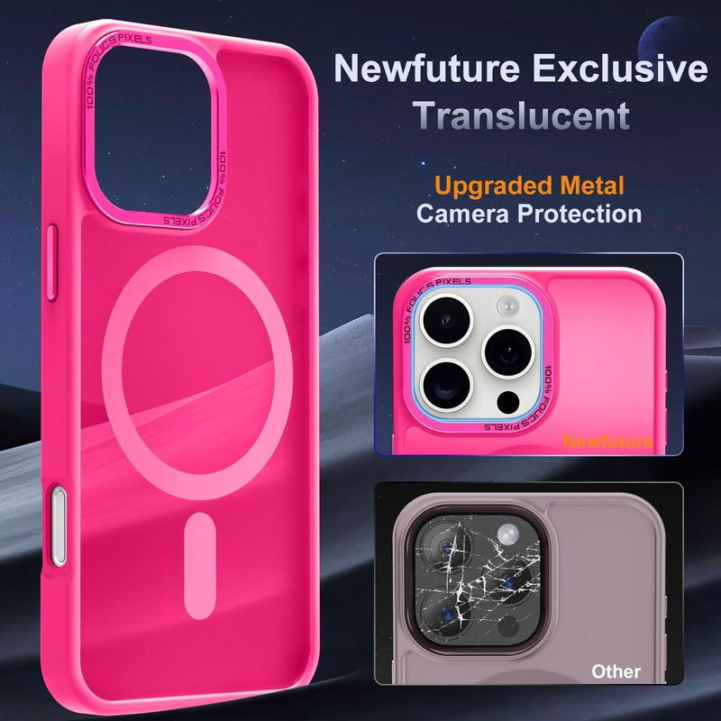 Designed for Iphone 16 Pro Max Case with Magnetic [13 FT Military Drop Protection] [Compatible with Magsafe] Slim Translucent Matte Shockproof with Anti - Fingerprint Phone Case, Hot Pink