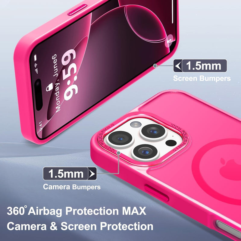 Designed for Iphone 16 Pro Max Case with Magnetic [13 FT Military Drop Protection] [Compatible with Magsafe] Slim Translucent Matte Shockproof with Anti - Fingerprint Phone Case, Hot Pink