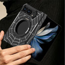 DYONG for iPhone Duo Frameless Case Magnetic Rotating Kickstand Spider Web Pattern Phone Cover