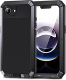 for Iphone 16E Case, Metal Heavy Duty Shockproof Tough Rugged Case with Built-In Glass Screen Protector, 360 Full Body Dustproof Strong Protective Phone Cover for Iphone 16E, Black