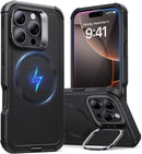 iPhone 16 Case Stand, 23FT Military Grade Drop Protection Heavy Duty Magnetic Phone Case Black