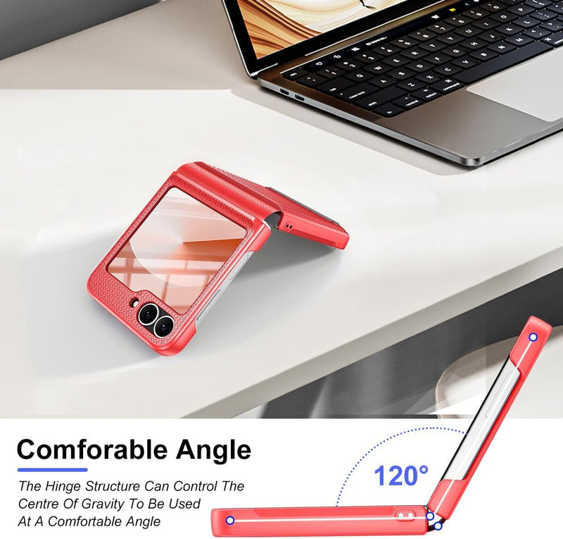 for Galaxy Z Flip 6 Case with Hidden Kickstand,Built in Front Screen Protector,With Hinge Protection Slim Fit Shockproof Full Body Protective Case for Samsung Galaxy Z Flip 6 5G,Red