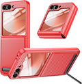 for Galaxy Z Flip 6 Case with Hidden Kickstand,Built in Front Screen Protector,With Hinge Protection Slim Fit Shockproof Full Body Protective Case for Samsung Galaxy Z Flip 6 5G,Red