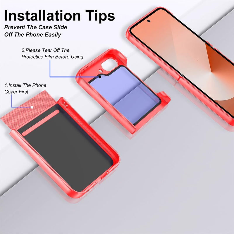 for Galaxy Z Flip 6 Case with Hidden Kickstand,Built in Front Screen Protector,With Hinge Protection Slim Fit Shockproof Full Body Protective Case for Samsung Galaxy Z Flip 6 5G,Red