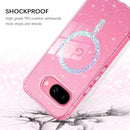 for Google Pixel 9A Case Clear Glitter, [Compatible with Magsafe] Pixel 9A Magnetic Phone Case Transparent Crystal Shockproof Women Girl Protective Cover for 9A 6.3 Inch, Hot Pink Glitter
