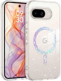 for Google Pixel 9A Case Clear Glitter, [Compatible with Magsafe] Pixel 9A Magnetic Phone Case Transparent Crystal Shockproof Women Girl Protective Cover for 9A 6.3 Inch, Hot Pink Glitter