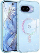 for Google Pixel 9A Case Clear Glitter, [Compatible with Magsafe] Pixel 9A Magnetic Phone Case Transparent Crystal Shockproof Women Girl Protective Cover for 9A 6.3 Inch, Hot Pink Glitter