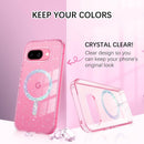 for Google Pixel 9A Case Clear Glitter, [Compatible with Magsafe] Pixel 9A Magnetic Phone Case Transparent Crystal Shockproof Women Girl Protective Cover for 9A 6.3 Inch, Hot Pink Glitter
