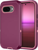 for Google Pixel 9A Case Shockproof Dust/Drop Proof 3 - Layer Full Body Protection [Without Screen Protector] Rugged Heavy Duty Cover Case for Google Pixel 9A 6.3 Inch,Purple/Pink