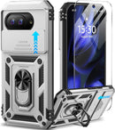 for Google Pixel 9A Case with Screen Protector & Slide Camera Lens Cover,Built - In 360°Rotate Magnetic Ring Stand Shockproof Protective Phone Case for Google Pixel 9A Case (Blue)
