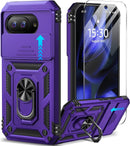 for Google Pixel 9A Case with Screen Protector & Slide Camera Lens Cover,Built - In 360°Rotate Magnetic Ring Stand Shockproof Protective Phone Case for Google Pixel 9A Case (Blue)