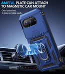 for Google Pixel 9A Case with Screen Protector & Slide Camera Lens Cover,Built - In 360°Rotate Magnetic Ring Stand Shockproof Protective Phone Case for Google Pixel 9A Case (Blue)