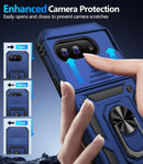 for Google Pixel 9A Case with Screen Protector & Slide Camera Lens Cover,Built - In 360°Rotate Magnetic Ring Stand Shockproof Protective Phone Case for Google Pixel 9A Case (Blue)