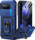 for Google Pixel 9A Case with Screen Protector & Slide Camera Lens Cover,Built - In 360°Rotate Magnetic Ring Stand Shockproof Protective Phone Case for Google Pixel 9A Case (Blue)