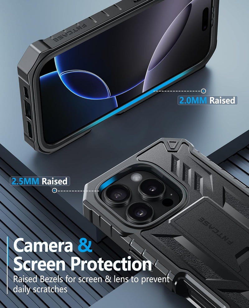 for Iphone 16 Pro Case: Military Grade Drop Proof Protection Mobile Cover with Kickstand | Matte Textured Rugged Shockproof TPU | Protective Sturdy Phone Case - 6.3 Inch Black