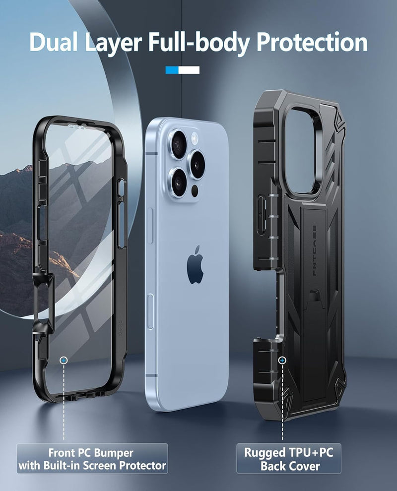 for Iphone 16 Pro Case: Military Grade Drop Proof Protection Mobile Cover with Kickstand | Matte Textured Rugged Shockproof TPU | Protective Sturdy Phone Case - 6.3 Inch Black