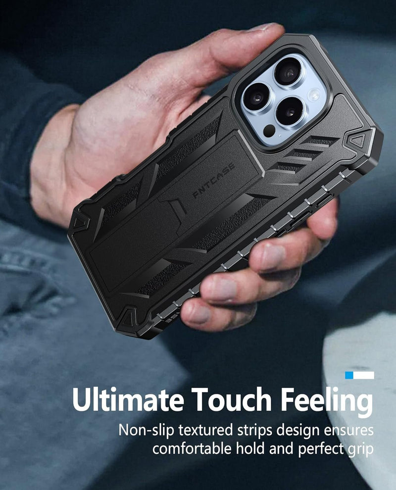 for Iphone 16 Pro Case: Military Grade Drop Proof Protection Mobile Cover with Kickstand | Matte Textured Rugged Shockproof TPU | Protective Sturdy Phone Case - 6.3 Inch Black
