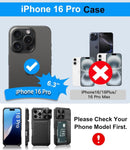 Iphone 16 Pro Case Wallet, Built Card Holder Slide Camera Cover, Military Grade Drop Protection