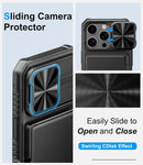 Iphone 16 Pro Case Wallet, Built Card Holder Slide Camera Cover, Military Grade Drop Protection