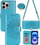 for Iphone 16 Pro Wallet Case with Shoulder Strap Crossbody Lanyard