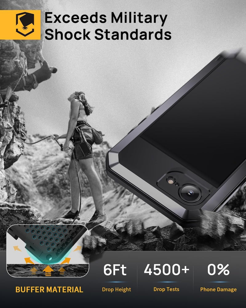 for Iphone 16E Case, Metal Heavy Duty Shockproof Tough Rugged Case with Built - In Glass Screen Protector, 360 Full Body Dustproof Strong Protective Phone Cover for Iphone 16E, Black - Gorilla Cases