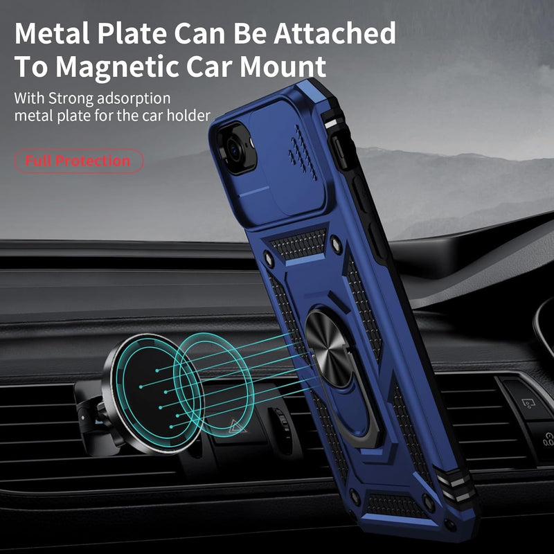 for Iphone 16E Case with Camera Lens Cover, HD Screen Protector, 10 FT Military Grade Drop Protection, Magnetic Ring Holder Kickstand Protective Phone Case, Navy Blue - Gorilla Cases