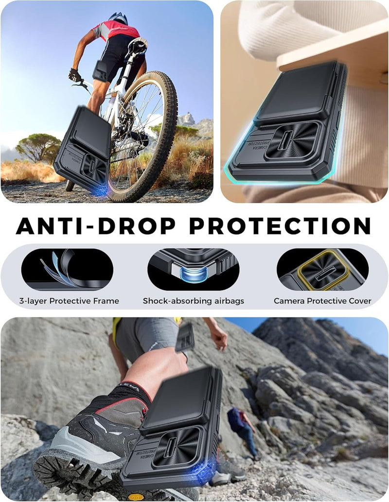 For Iphone 16E Case with Card Holder (4 - 5 Cards) [Slide Camera Cover] [RFID Blocking] Shockproof Rugged Back Silicone Wallet Phone Case for Iphone 16E 6.1 Inches, Black - Gorilla Cases