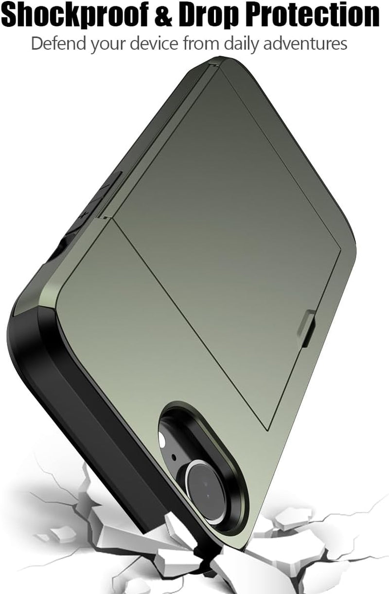 for Iphone 16E Case with Card Holder Dual Layer Heavy Duty Protective Hidden Card Slot Slim Wallet Cover for Iphone 16E 6.1''(Green) - Gorilla Cases