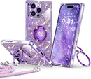 for Iphone 17 Pro Max Case, Glitter Bling Phone Cover with 2 - Ring Heart Stand & Lanyard, Women Girls Luxury Rhinestone Shockproof Protective Case for Iphone 17 Pro Max, Pink